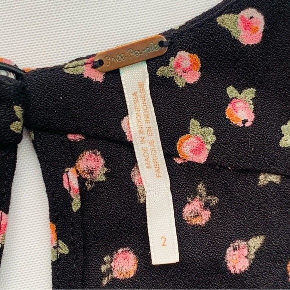 Free People Jumpsuit S 2 Floral Black Wide Leg Preppy Boho Cottagecore Coquette - Picture 6 of 12